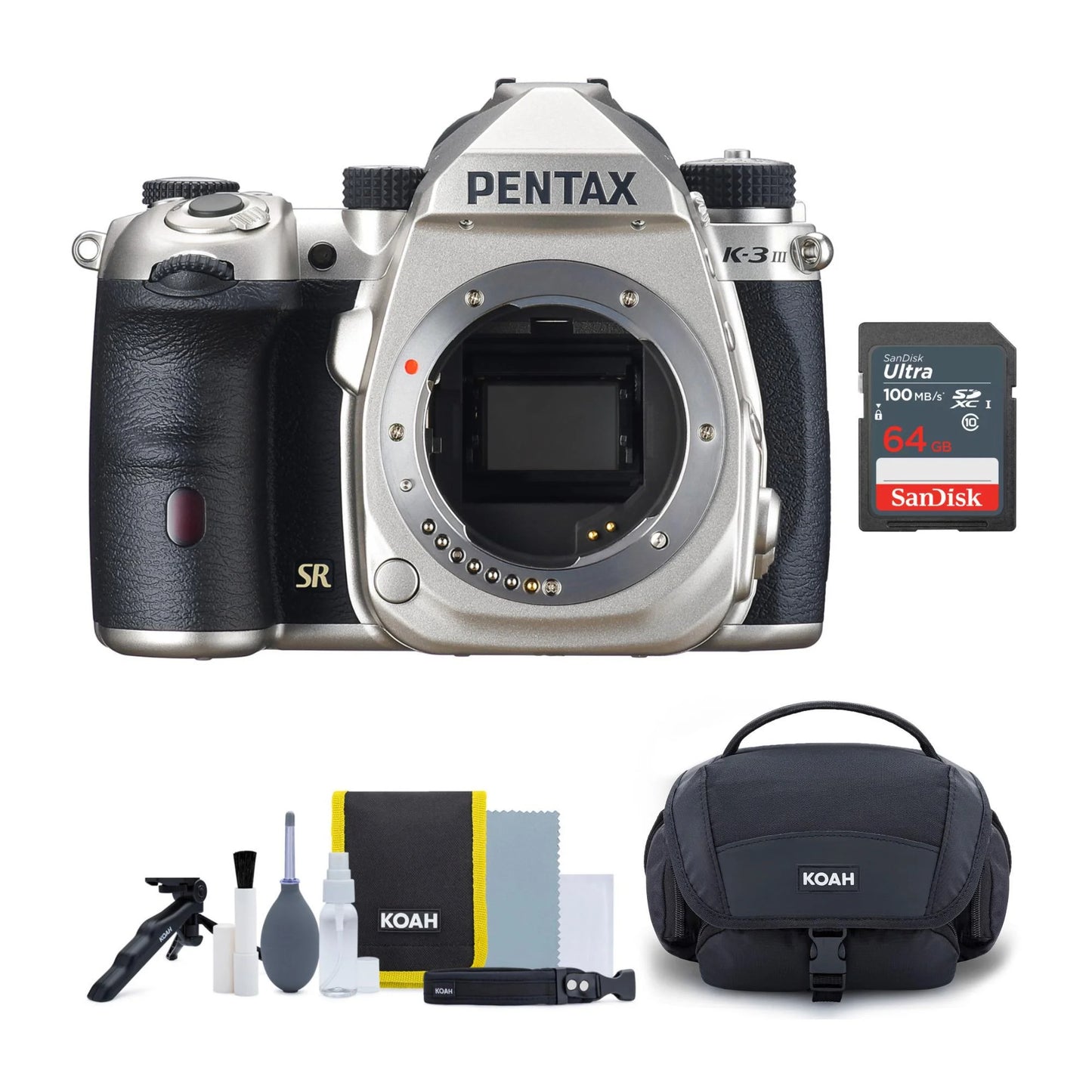 64 (Silver) Pentax Body with Accessory and SD Camera Bundle Mark GB III K-3