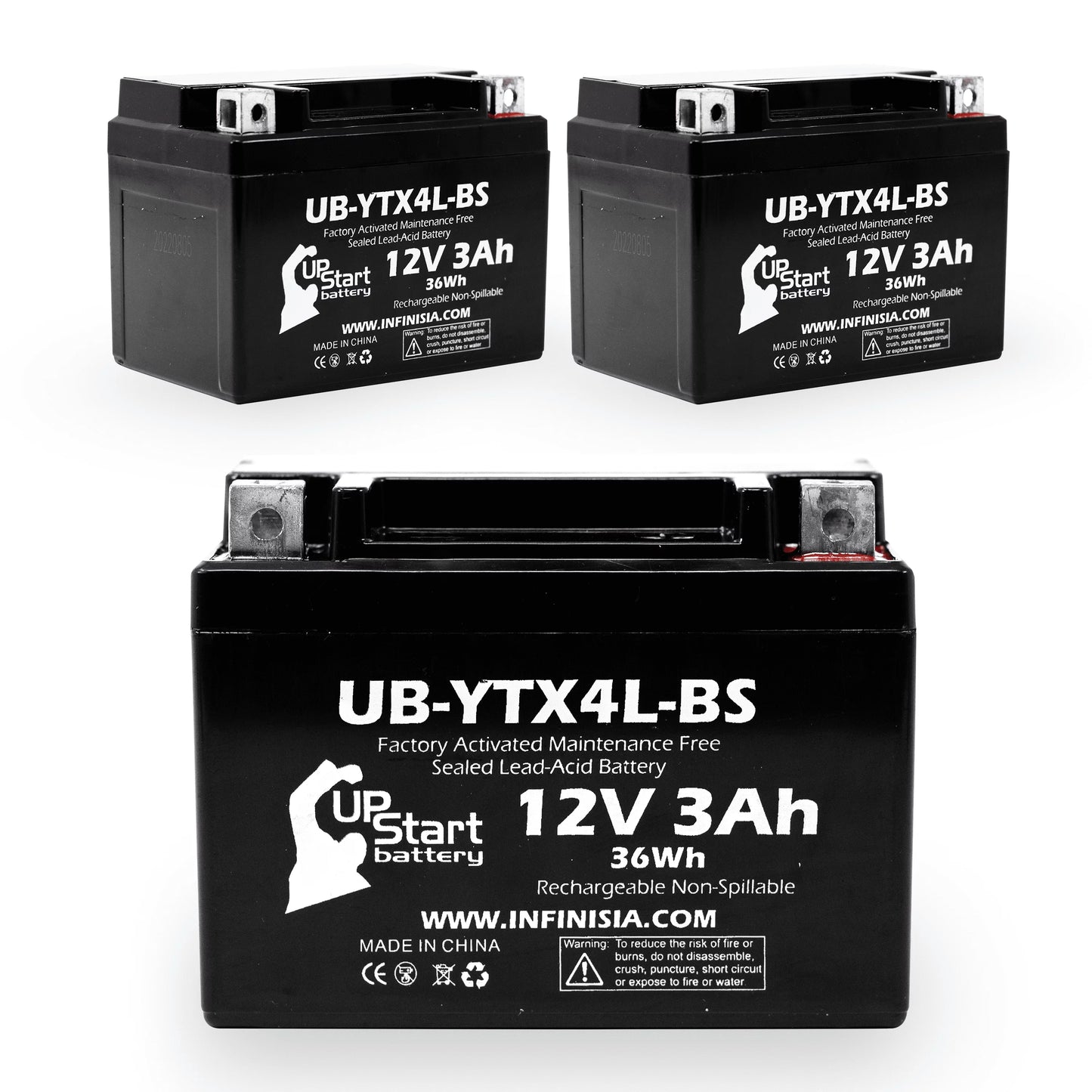 Activated, UB-YTX4L-BS Quest for DS90F, UpStart ATV Maintenance 3-Pack (Can-Am) Factory 3Ah, 90CC 12V, Battery Bombardier Free, - Battery DS90, Replacement 2002