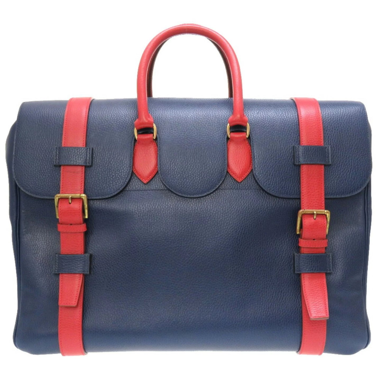 Voyage Roy 〇Z Pre-Owned Rouge Vif Blue Engraved Boston Drag (Fair) Ardennes Red Bag 48 Hermes Bicolor