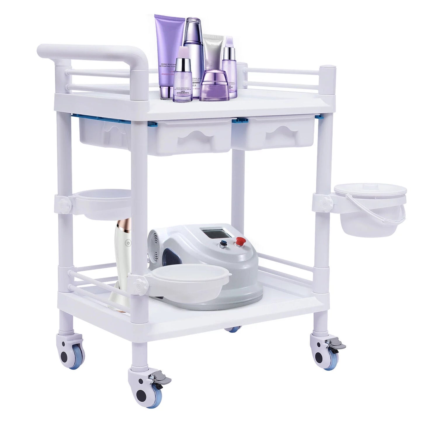 360°Rotate for Spacious Spa Spa Trolley Rolling Beauty with 2 Beauty Hospital Rolling Beauty Wheels Clinic Salon Trolley Mobile Trolley Cart Tier Salon Utility Cart, Dental