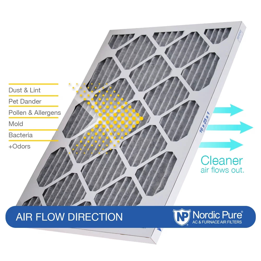 8 Carbon 14x25x1 MERV Furnace (13_1/2x24_1/2) Air Filters Pleated Plus Pack 12