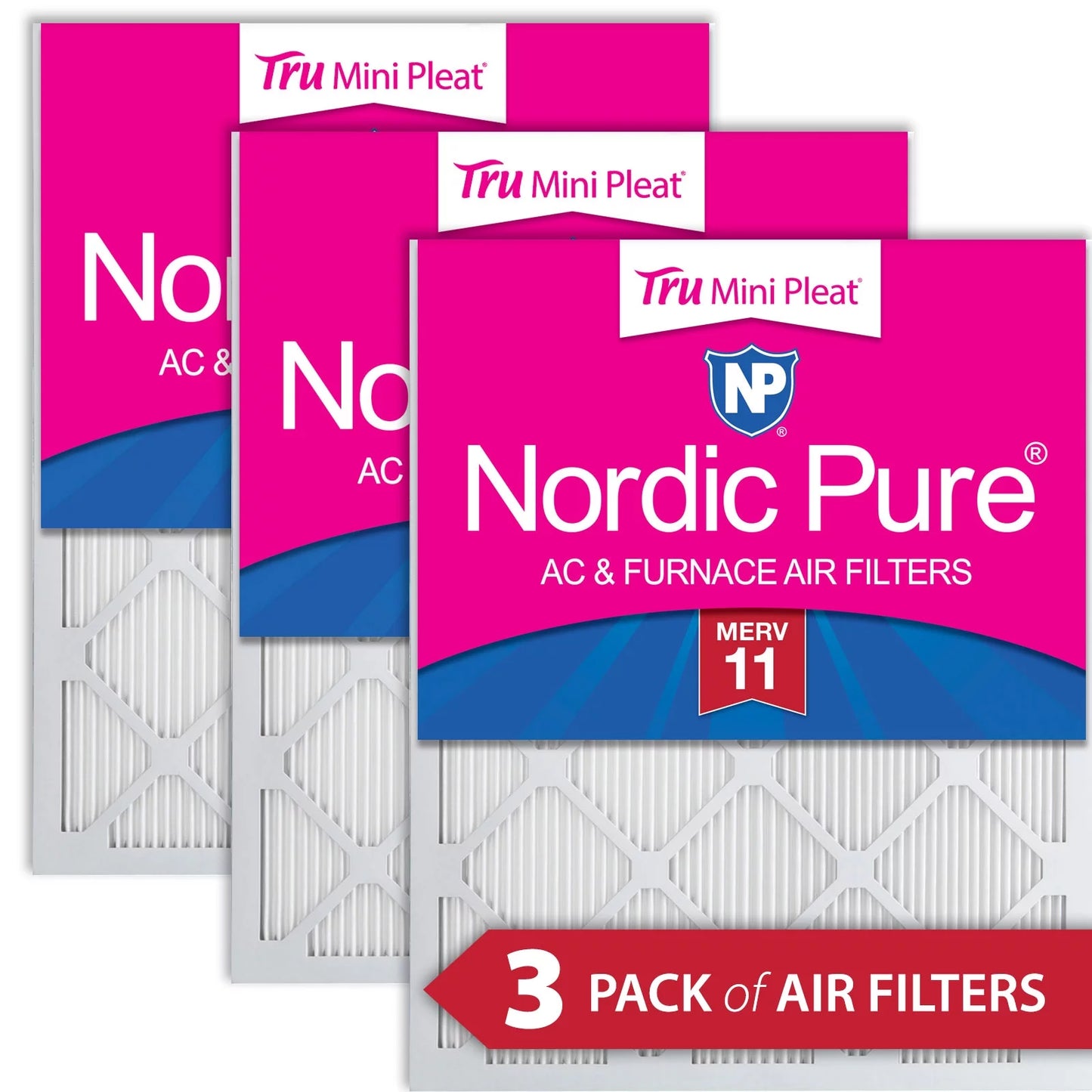 AC 11 MERV Mini 3 Pack Pure Tru Nordic Pleat Filters Air Furnace 10x24x1