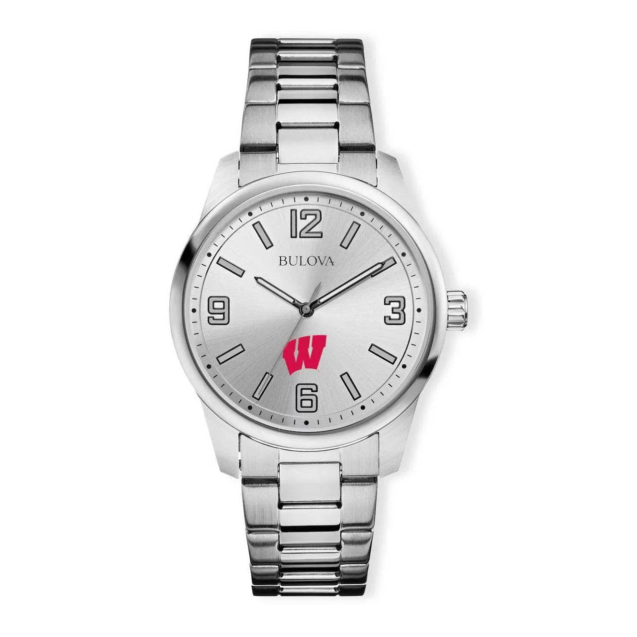 Wisconsin Bulova Watch Bracelet Badgers Silver-Tone Men`s Corporate Classic