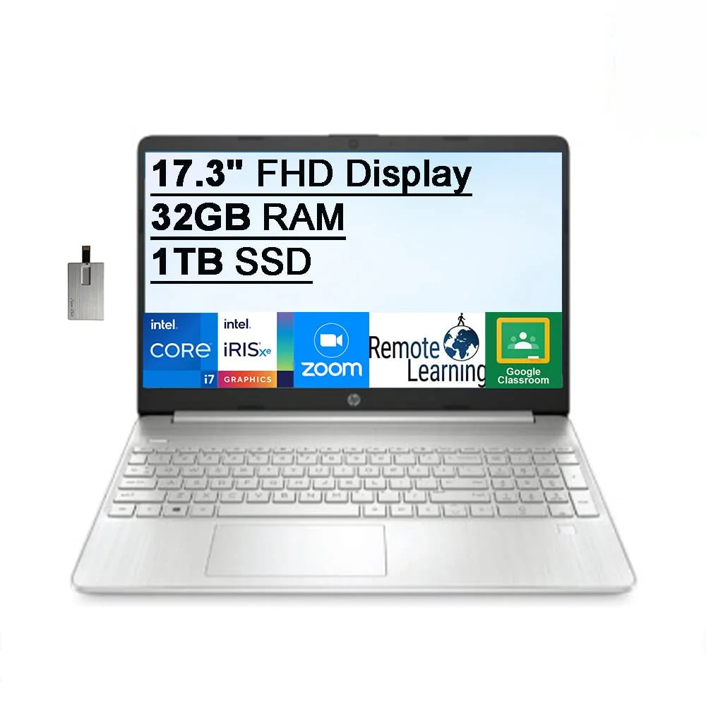 11th Audio, OS, Keyboard, Intel RAM, 32GB Backlit Intel HD Webcam, 17.3" i7-1165G7, PCIe Silver, FHD SSD, HD Core Graphics, HP 1TB Windows IPS Generation Laptop 32GB Xe USB Iris Computer, 2021 Card