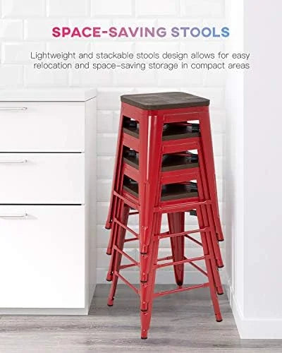 Stackable Metal Height Barstool Stools Backless Chairs 4 of (Red) Stool Inches Wood Patio 24 Stools Counter Kitchen Stool Indoor Outdoor Seat Metal Set NLTBONNIE