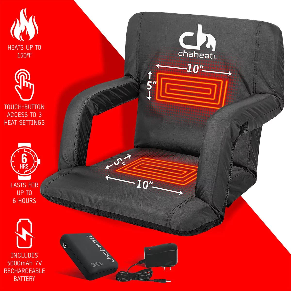 Activities And Heated Seat V – Folding Outdoor Chaheati Sports, Bleacher Battery in For Chair Camping, Black Heated 7