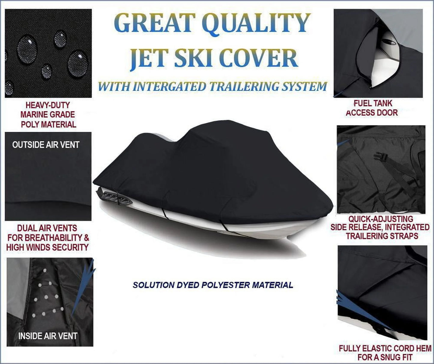 1993 1997 Cover BLACK JetSki Bombardier 1996 1995 DENIER 1 Jet 600 PWC 1994 Sea-Doo for Watercraft Doo Seater Sea Compatible SP 1998 Cover Ski