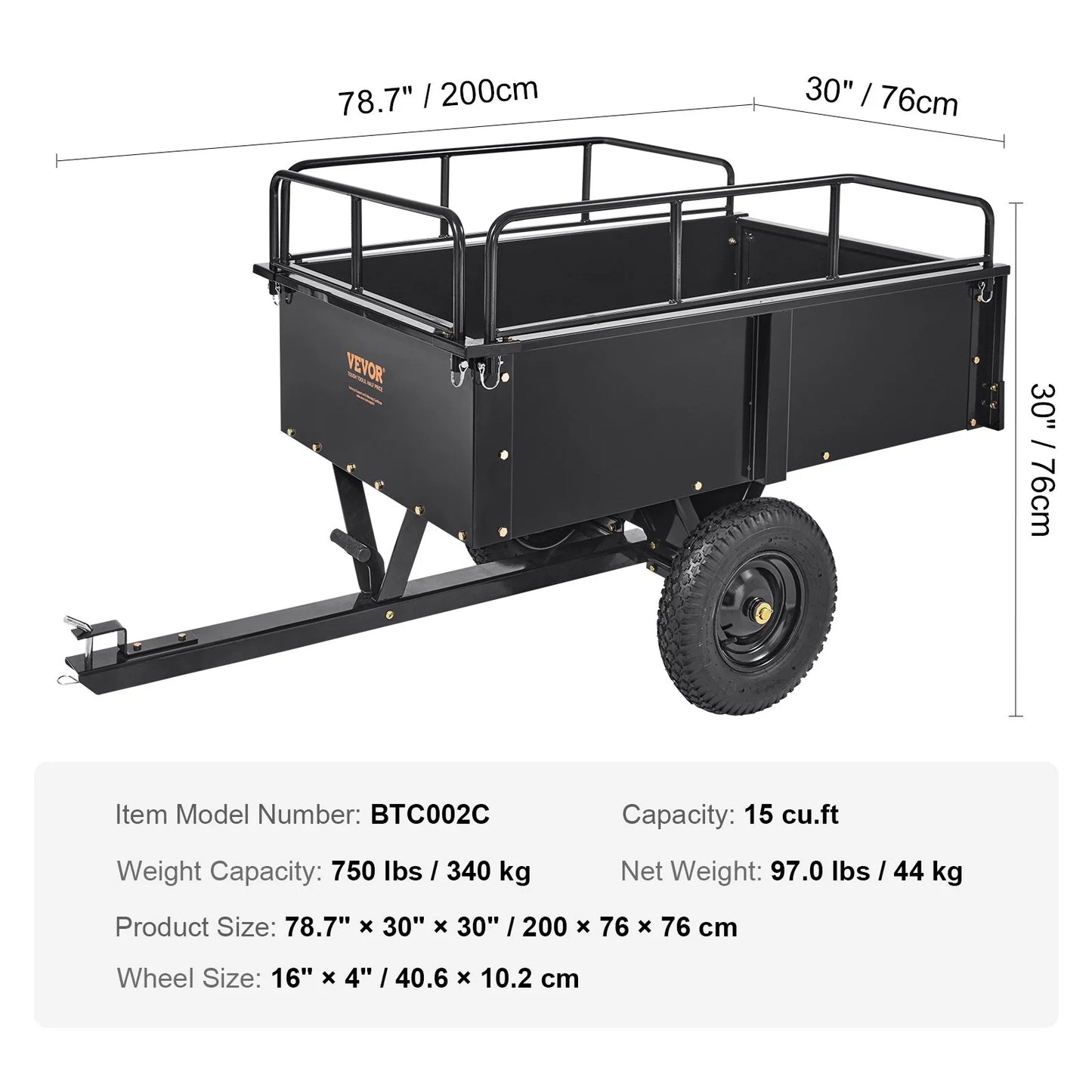 with for 15 Duty VEVOR 750lb Garden Dump Utility Lawn Riding Steel Cubic Trailer, Capacity, Cart Feet Trailer Tractor Mower Heavy ATV