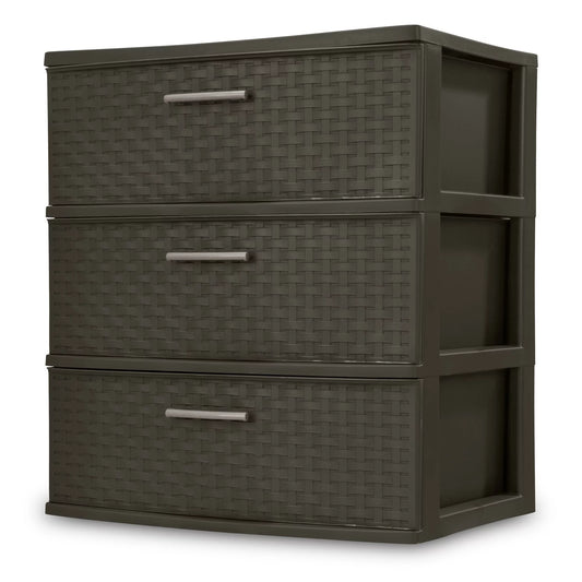 1 3-Drawer Tower, Sterilite Wide Brown, Weave Storage Case Design of