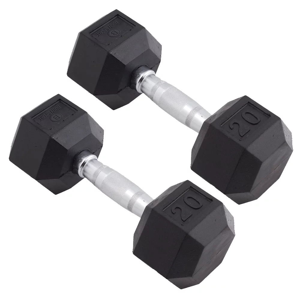 - Encased Black/Metal - Dumbbell - Hex Rubber of Body Pounds Set 20 Two Sport