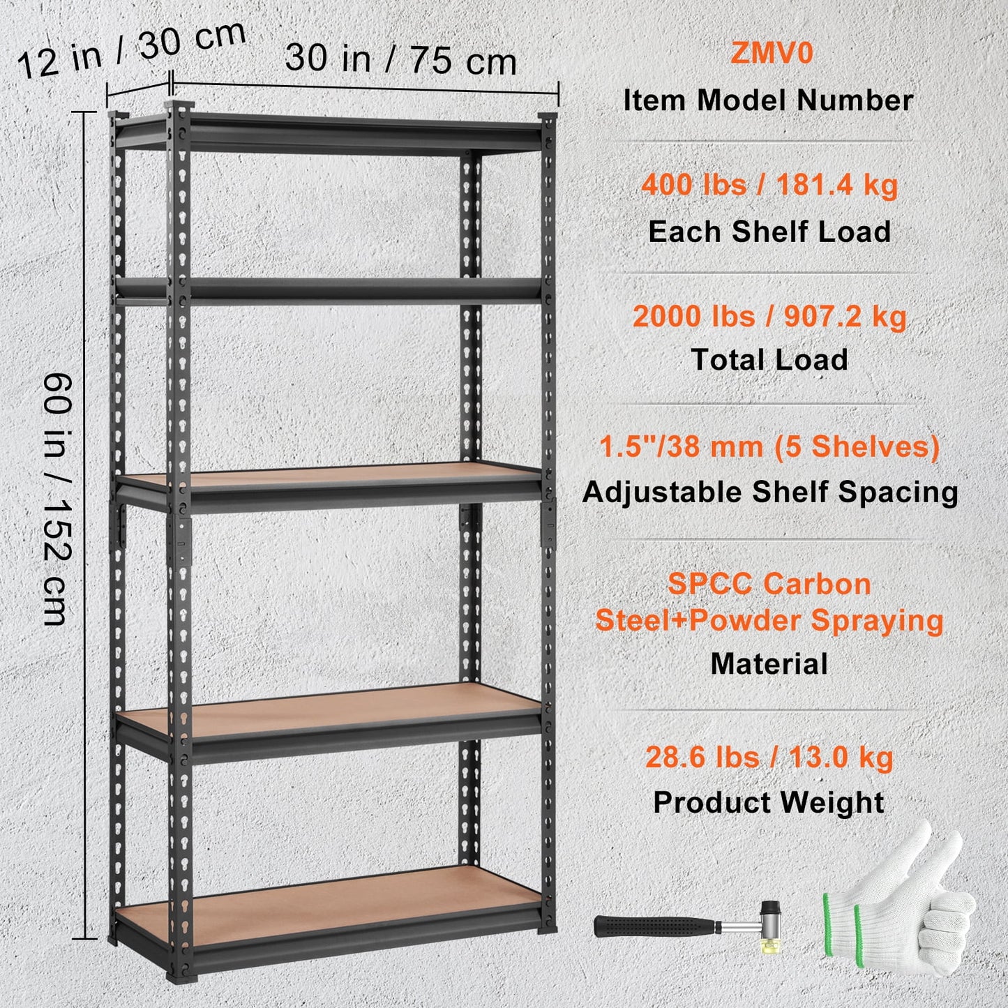 Storage x Shelving Steel Tier Adjustable 5 Heavy Load Garage Rack 2000 x Duty Unit, BENTISM 60"H lbs 12"D 30"W