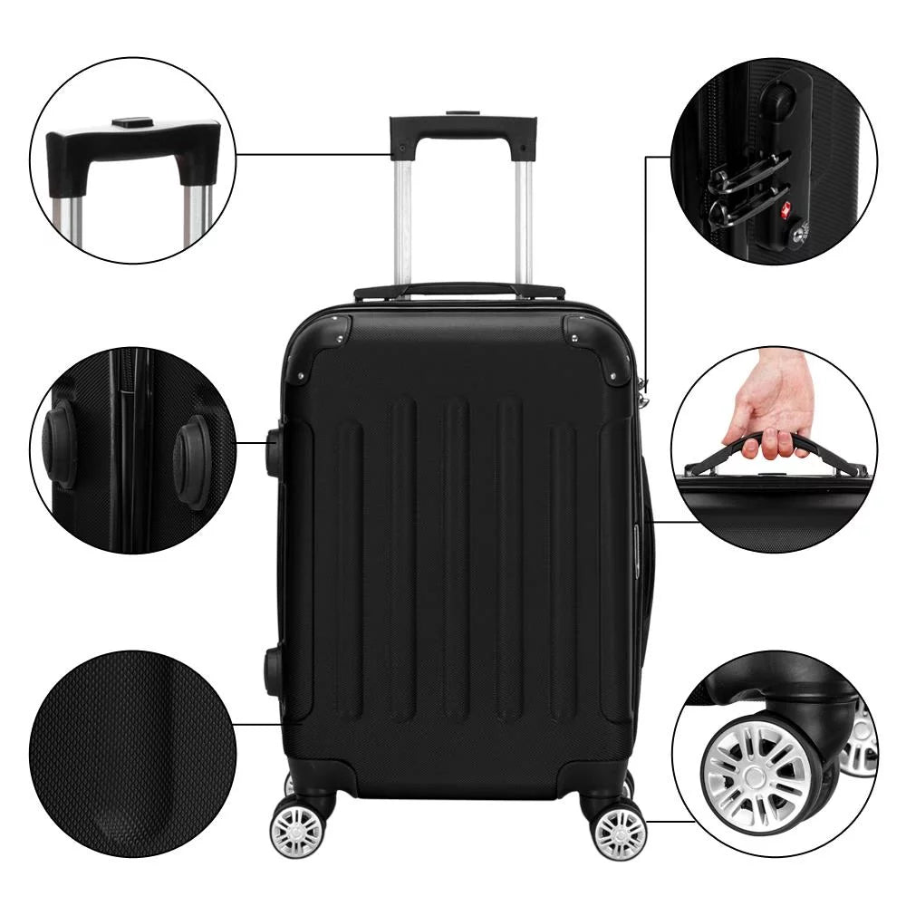 ABS Winado Set Pcs Trolley Suitcase Bag 3 Travel Luggage Black