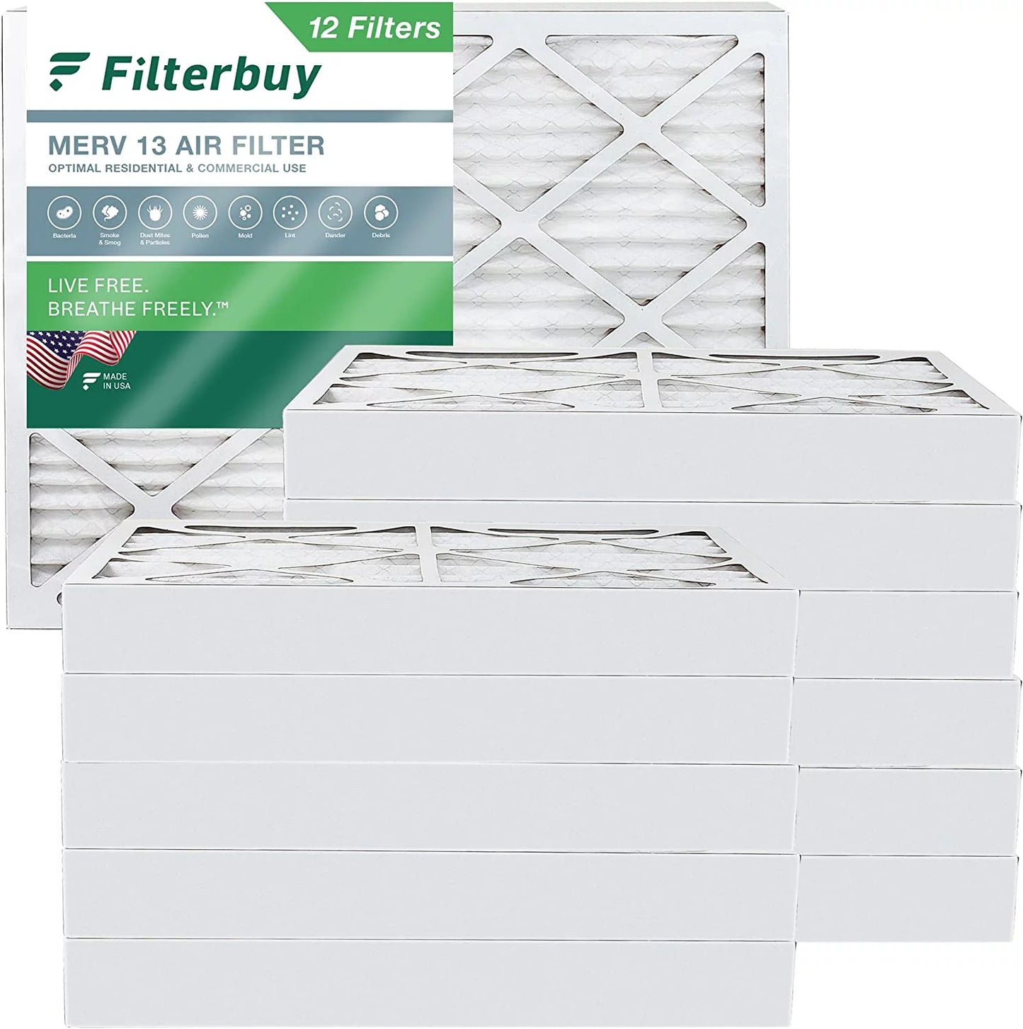 (12-Pack) HVAC MERV Filterbuy Filters Air AC Furnace 20x24x4 Pleated 13