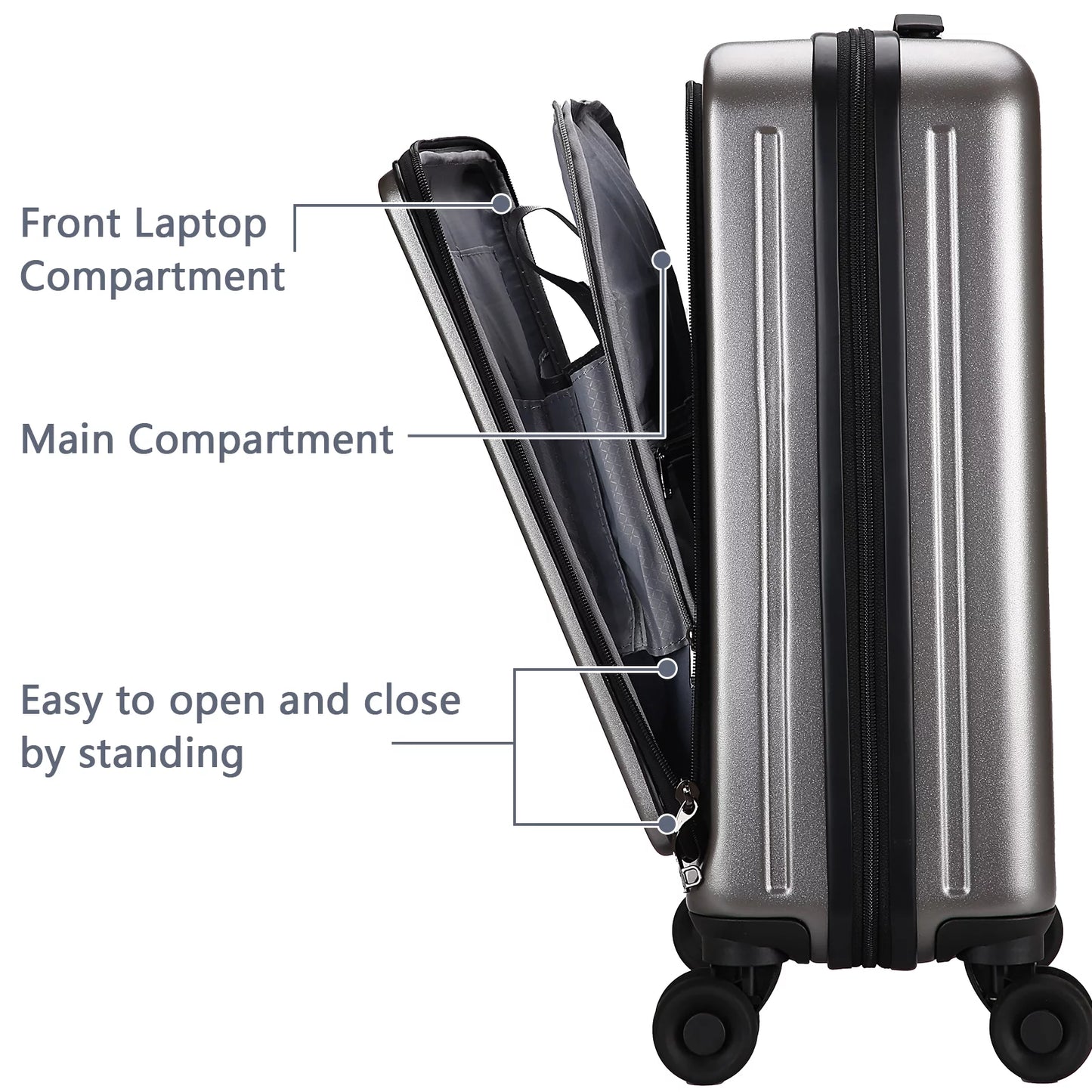 20 & 24 Suitcase Inch Spinner Lock Front with 20/24 Wheels, Lightweight 37~41L 20 Hardshell Inch Luggage Only Grey Piece TSA ABS+PC Expandle, with Pocket 2 + 65L,Dark Laptop & Set,