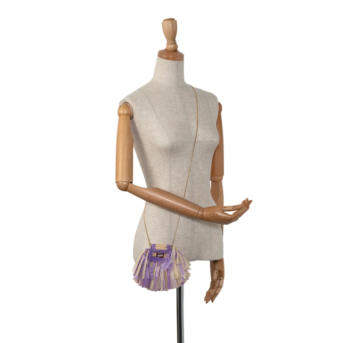 Unisex Pico Intreccio Baguette Bag (Good) Authenticated Purple Material Pre-Owned Raffia Fendi Natural Crossbody