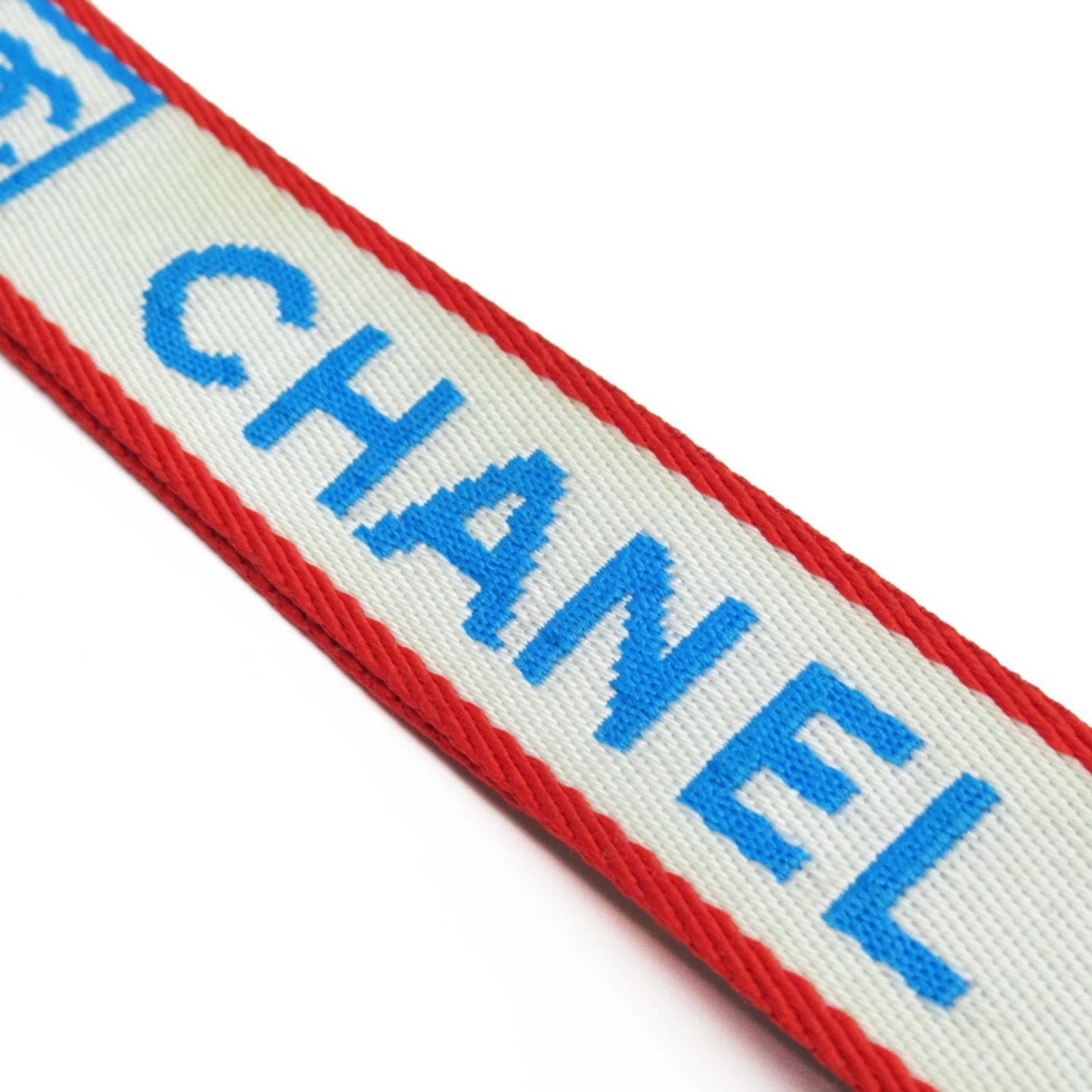 white material canvas blue silver Pre-Owned neck metal (Good) Chanel nylon x strap CHANEL red