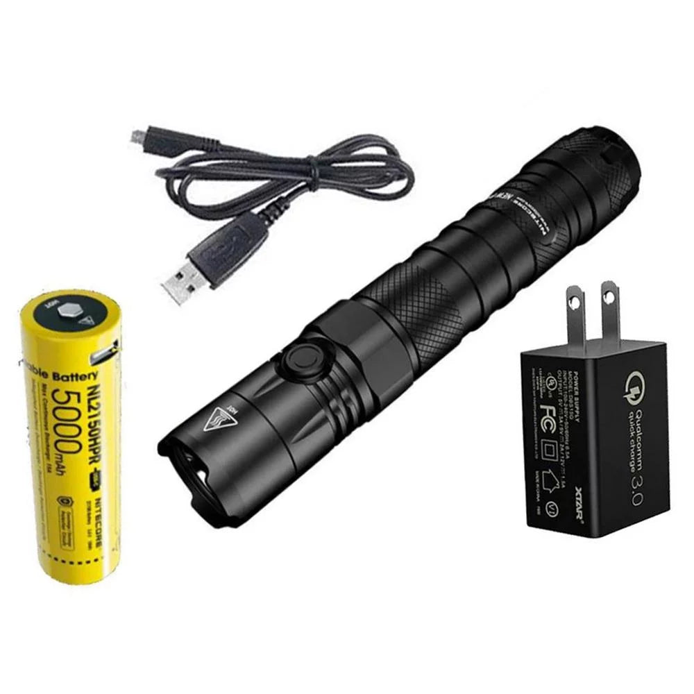 Version USB Battery, 3Amp Adapter LED - Wall Lumens w/NL2150HPR P12 Nitecore New Cord, and 1200 Flashlight