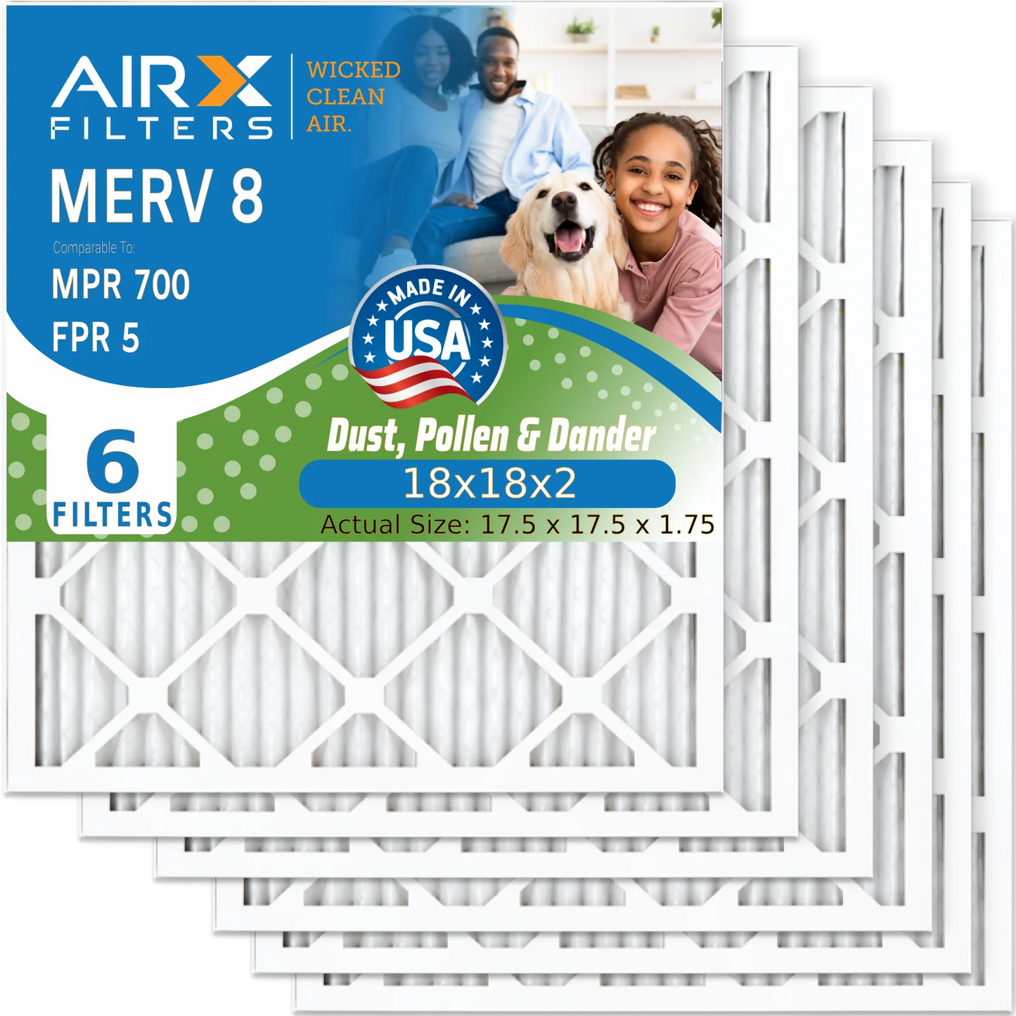 18x18x2 Filter by 18x18x2 Pack Premium to HVAC Electrostatic 8 CLEAN 6 Air MPR AIRX WICKED FILTERS Made Conditioner Filter Filters 700 Air 5 AIR. Comparable & MERV USA Furnace AC Pleated FPR