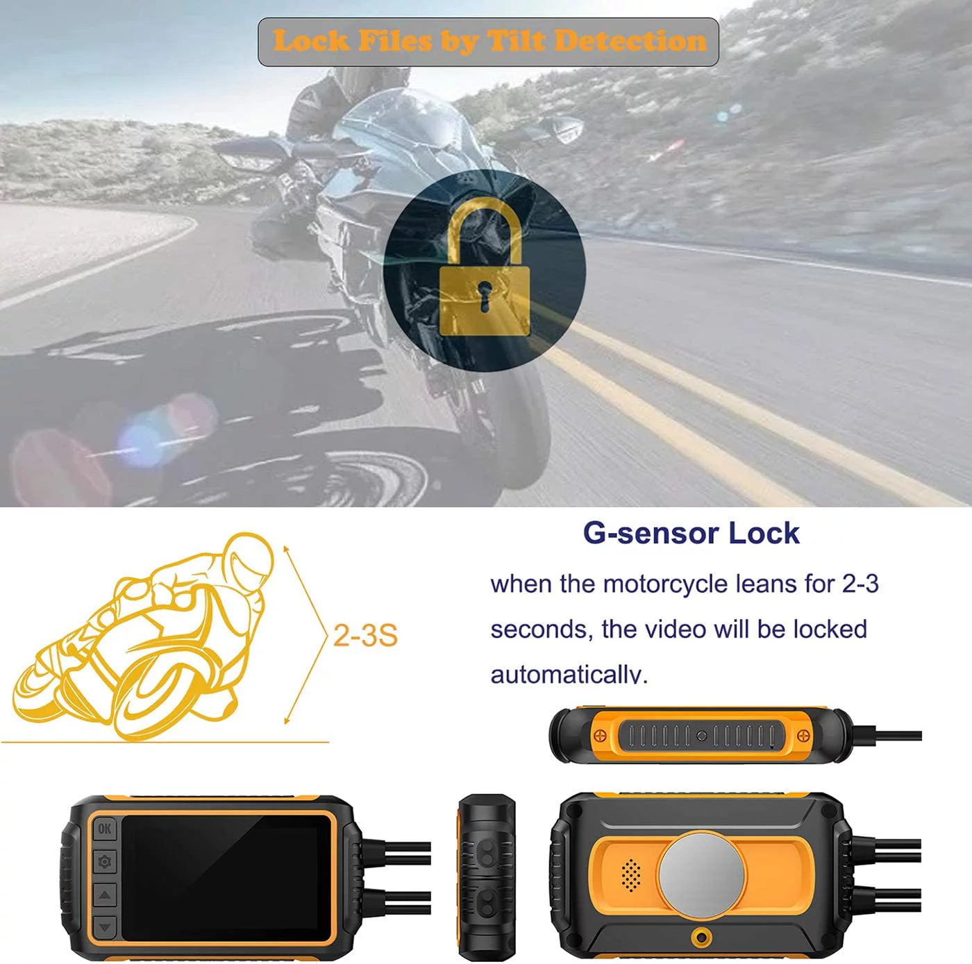 to and Rear Cam up 256GB Recording LCD Wi-Fi, Waterproof FHD Max Camera Control, for with G-Sensor, Motorcycle, Wide 3'' ZOMFOM Front 150° Lens GPS, Waterproof Wired 1080P Dash and EIS Angle