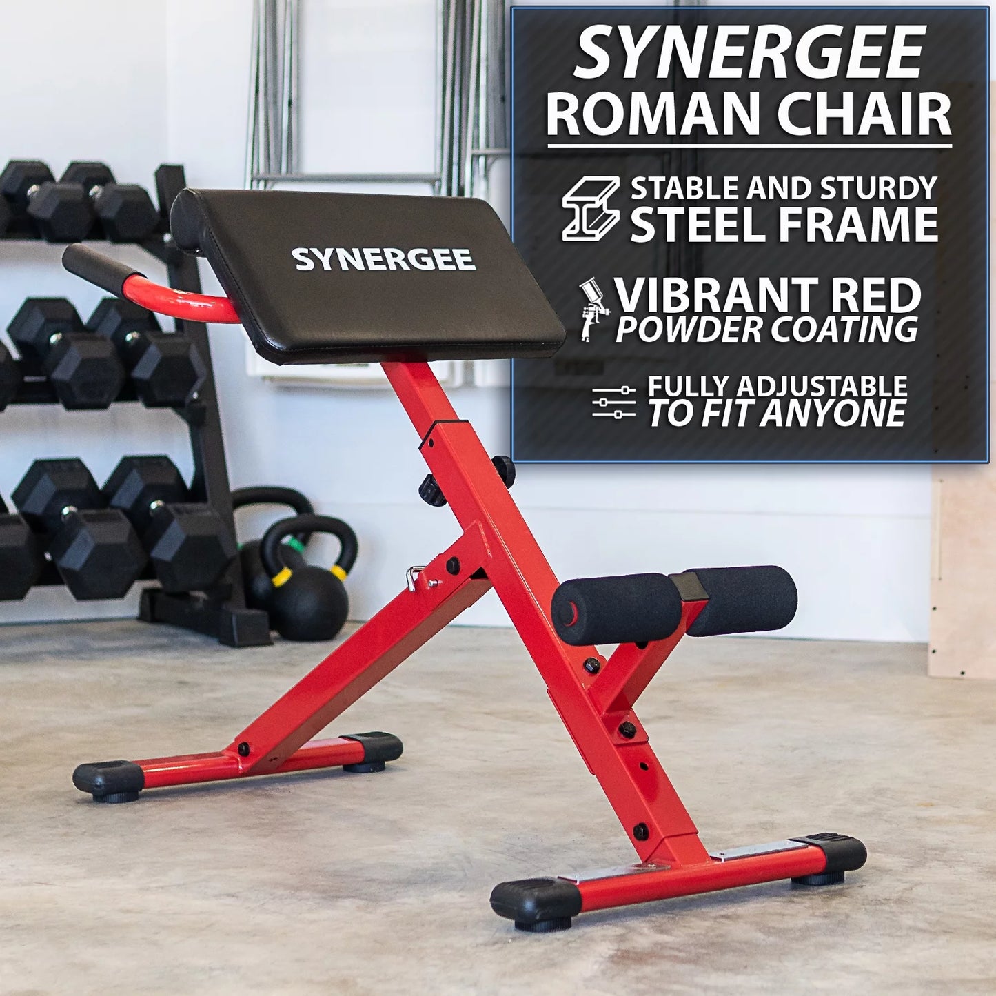 Ab Exercises. Steel Coated Machine. Workout, Hyperextension Back Lower Hyper Synergee Roman Bench Chair. for Red GHD