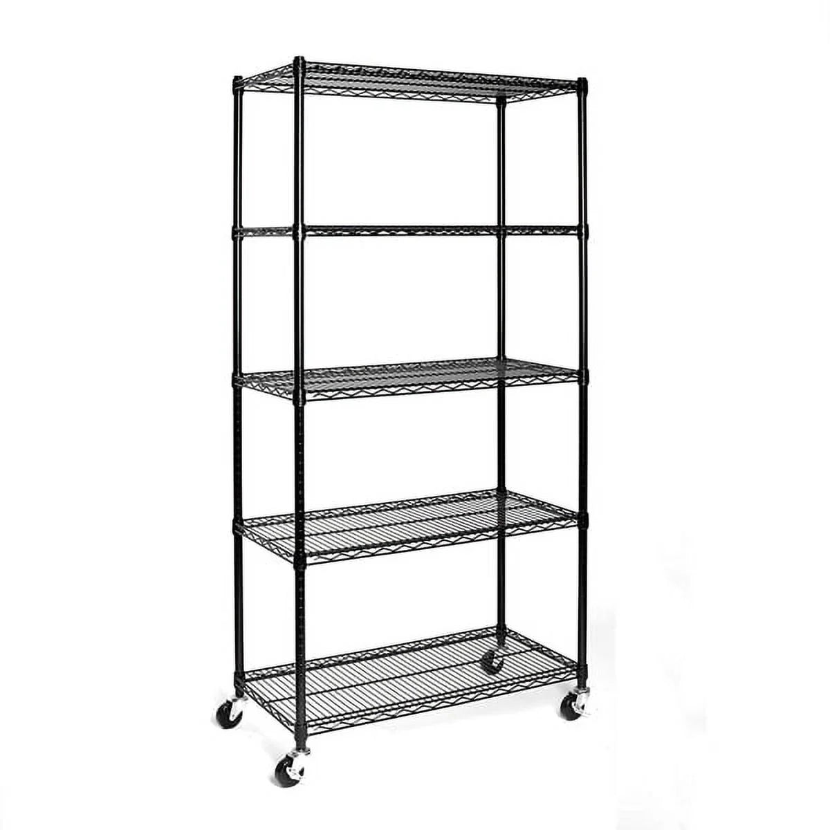 Wire with Steel 5-Tier Wheels Black Shelving NSF-Certified Fithood