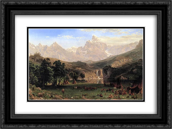 24x18 Landers Mountains, Black 'The Rocky Print Art Framed Peak' 2x Matted Ornate Albert Bierstadt