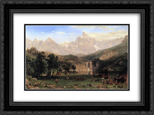 24x18 Landers Mountains, Black 'The Rocky Print Art Framed Peak' 2x Matted Ornate Albert Bierstadt