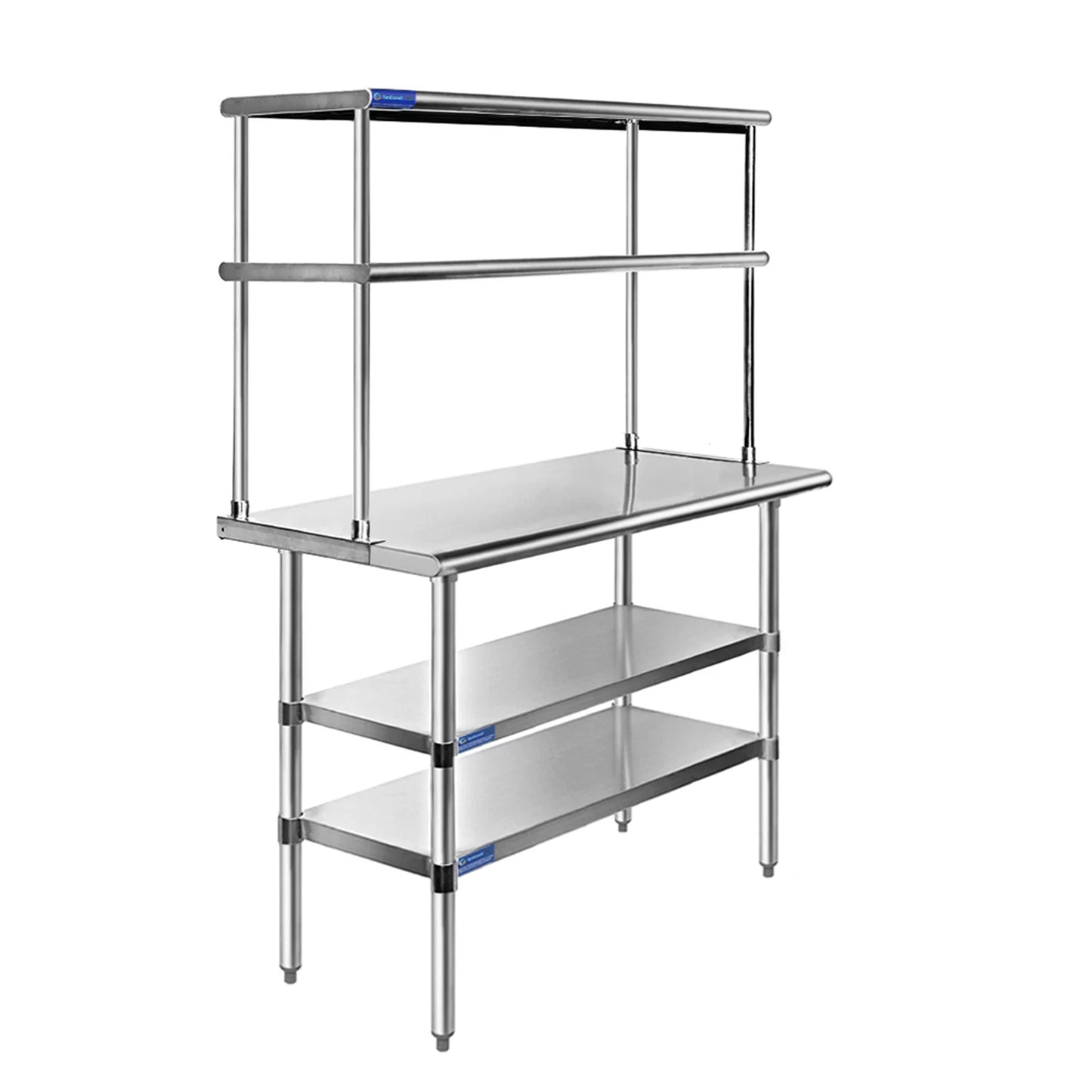 12" Double Tier Wide Kitchen Two Steel Prep & Combo | Shelves Stainless With Table x 14" Overshelf Shelving Table Work 60" Metal |