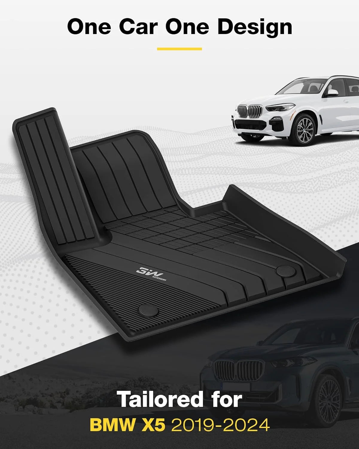 TPE & Passenger) Heavy for Mat for Full Duty (Only 5 2019-2023 All-Weather Liner Trunk Mats 3W Compatible Fit BMW Floor Black Set X5 X5 Liner and Custom Cargo Fit BMW Floor