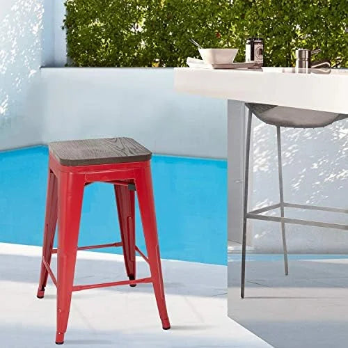 Stackable Metal Height Barstool Stools Backless Chairs 4 of (Red) Stool Inches Wood Patio 24 Stools Counter Kitchen Stool Indoor Outdoor Seat Metal Set NLTBONNIE