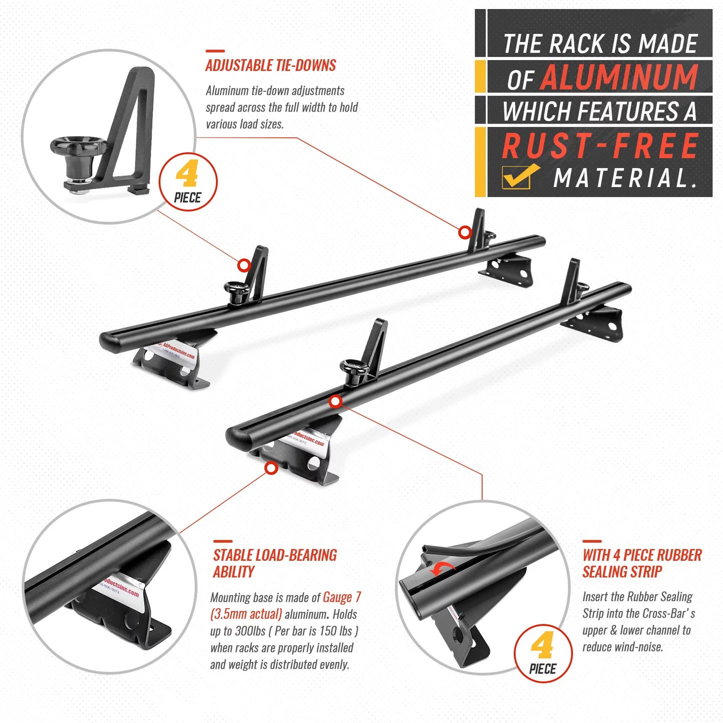 Stopper Aluminum AX312-PR System Rack Model w/ City AA-Racks 2015-On (50") Ladder Black Roof RAM 2 ProMaster Bar Van