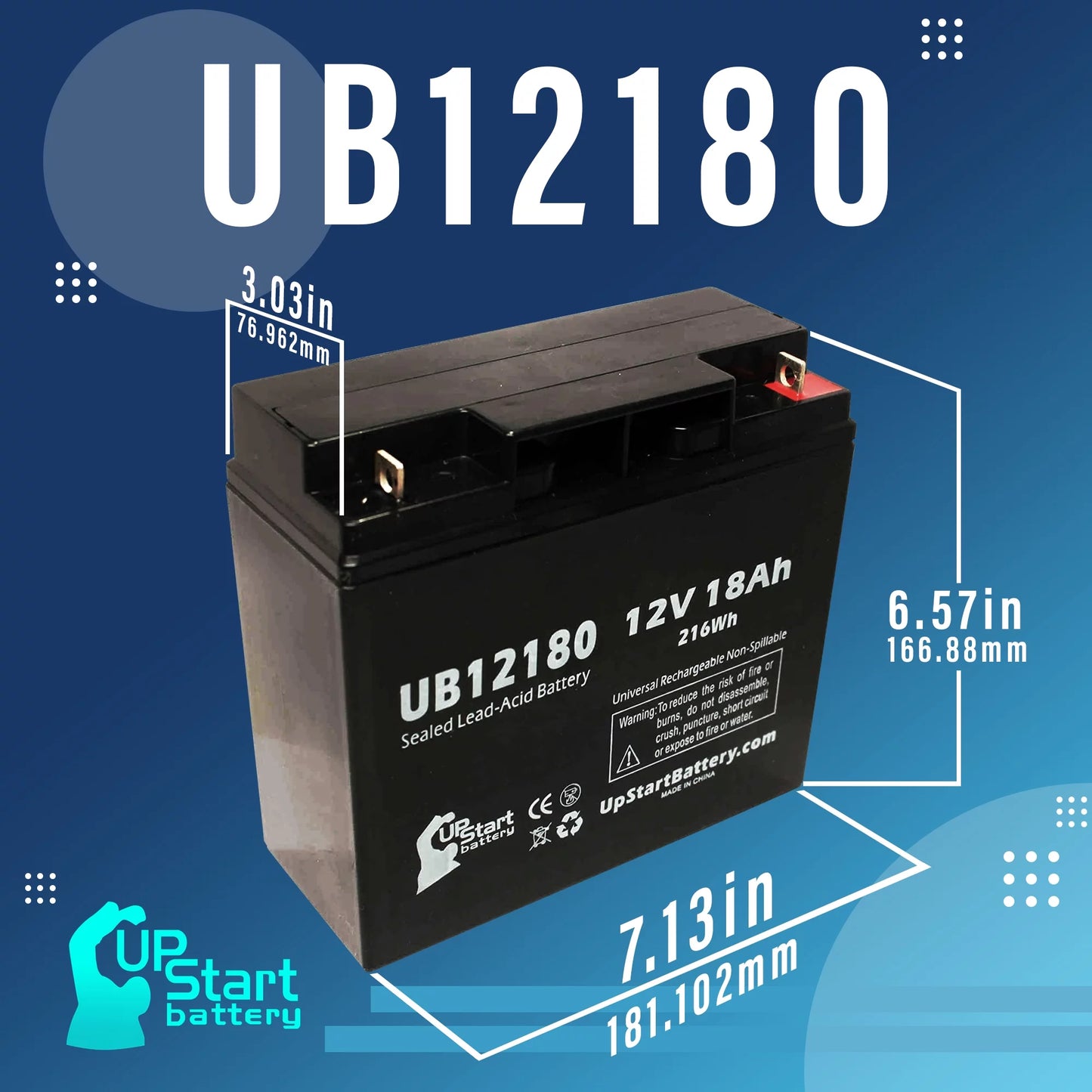 Acid Sealed Pack AGM, 18Ah, Battery 18000mAh, 3x AMERICA Replacement SLA) - OF Terminal, UB12180 - Universal BATTERY Compatible Lead (12V, Battery T4 GP12170 CSB