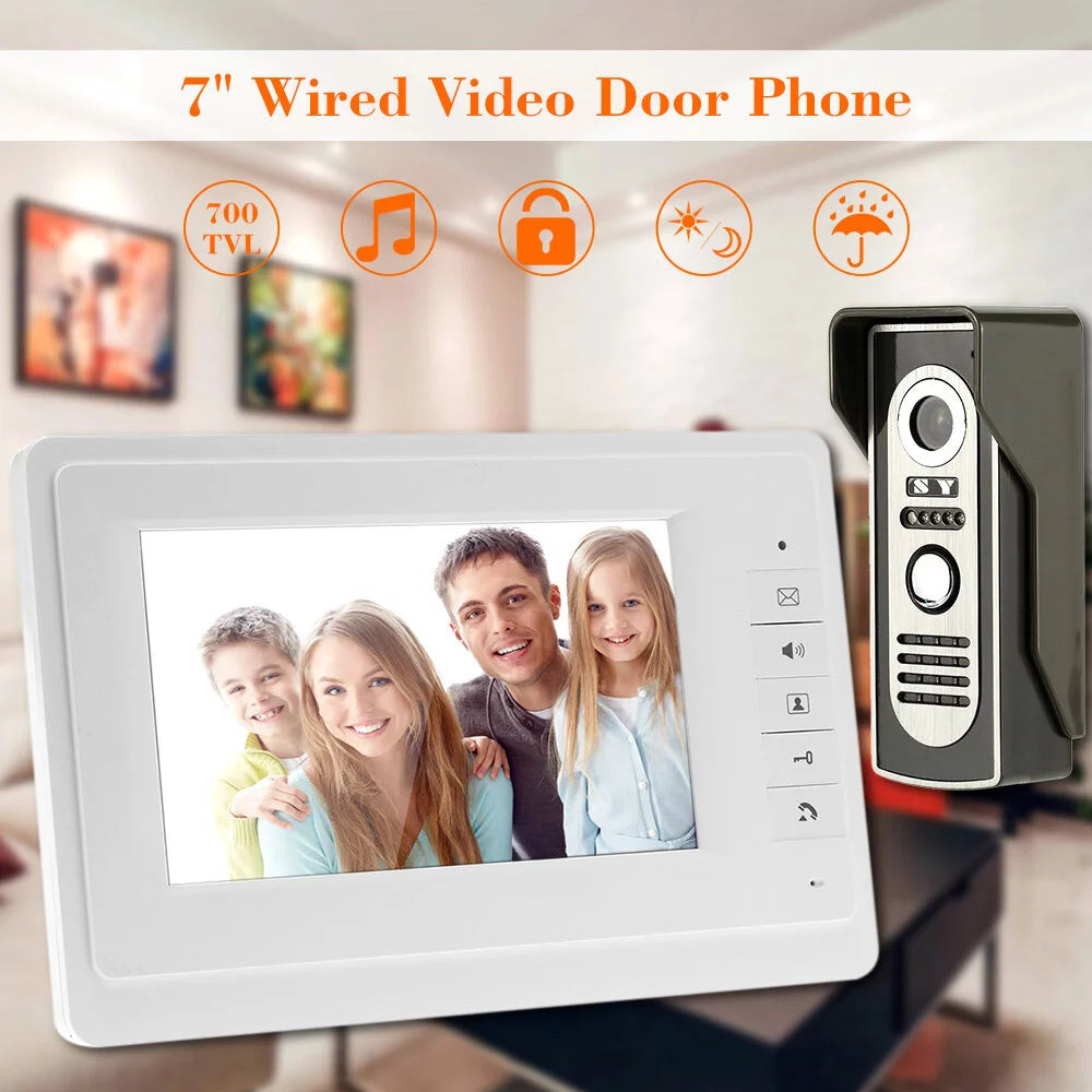 System Monitor Wired Home Camera support Night Indoor Phone Door View Doorbell Rainproof Outdoor Unlock Video with Infrared Visual for and 7”