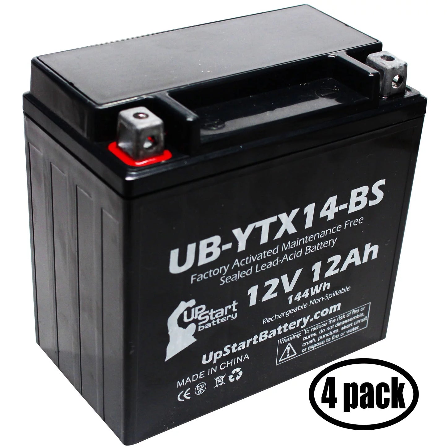 2012 12AH, UB-YTX14-BS Motorcycle for Factory BMW F800ST, Battery Maintenance 12V, Free, UpStart CC 4-Pack GS Battery 800 Activated, - Replacement