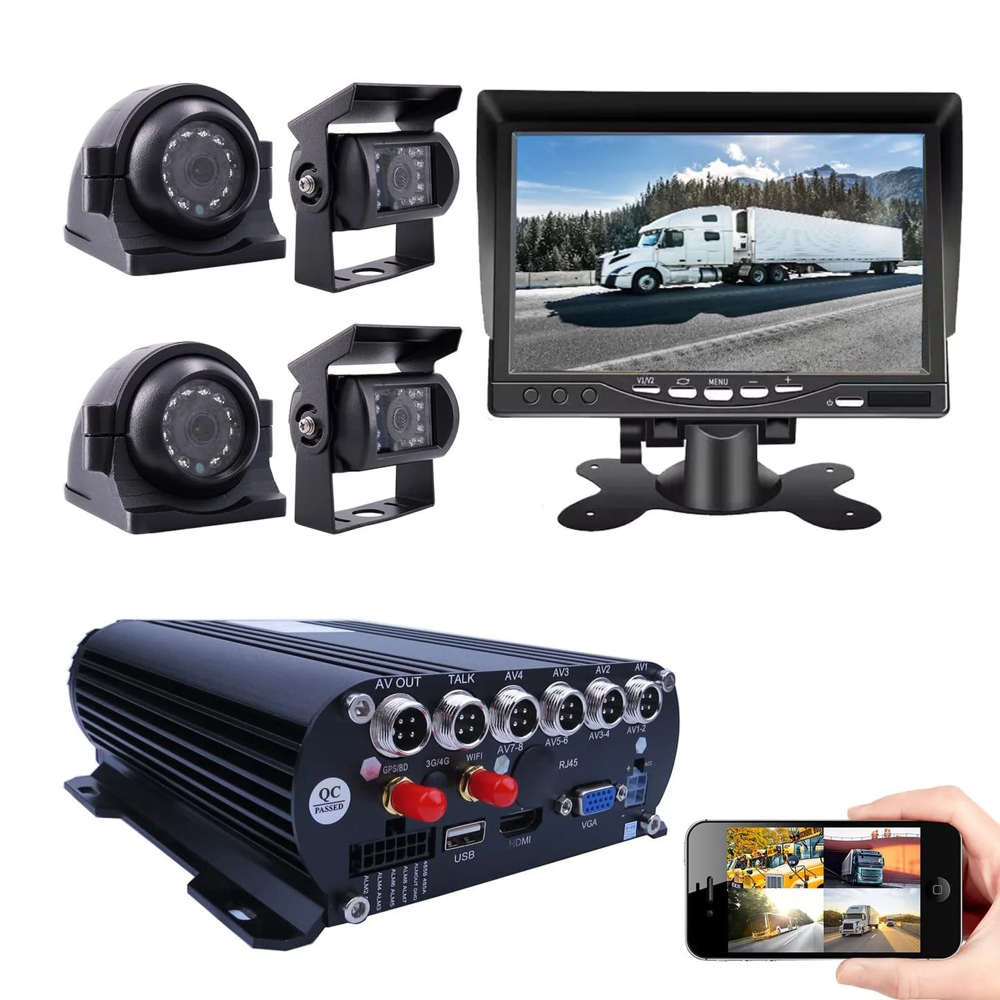 Video Cameras View Mobile Truck 1080P with Channel JOINLGO Car Car inches Vehicle 7 WiFi on GPS for MDVR 1080P Bus 4 Real-time View Car HDD Kit Rear Phone AHD IR DVR PC Remote 4 Side Recorder Monitor