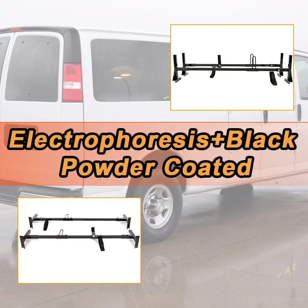 2 Ladders Express Chevy GMC Steel Full-Size Universal Rack E-Series Ford Savana Rack Adjustable Vans Roof Mount Bars Kojem for Carry 68"-75"