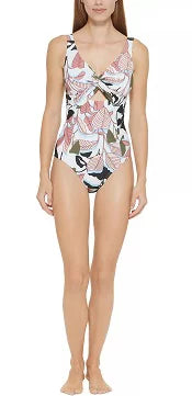 10 Twist-Front One-Piece US MULTI Swimsuit, DKNY Cutout WHITE