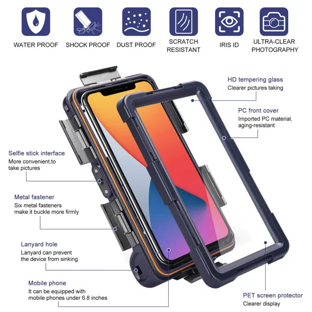 Underwater Inch Diving Professional Case Waterproof to Lanyard all Video Surfing 18T Snorkeling Swimming [15m/50ft] Tecno Phones Photo with 6.9 Housing Protective And Camon Up for LCD UrbanX