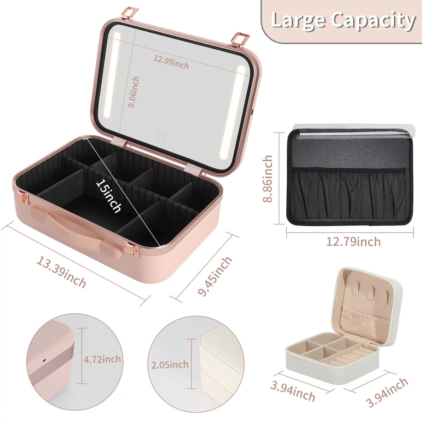 & Case Light Box with Jewelry Organizer Pink ZXMT & Makeup Case 15" Mirror with Cosmetic Brushes Train Board