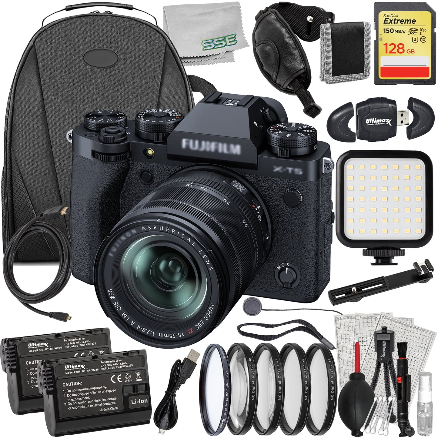 X-T5 with More Ultimaxx Memory 2x Much Bundle) Bundle Extreme Replacement & (Black) Batteries - Advanced Includes: 18-55mm Card, FUJIFILM 128GB (35pc Lens