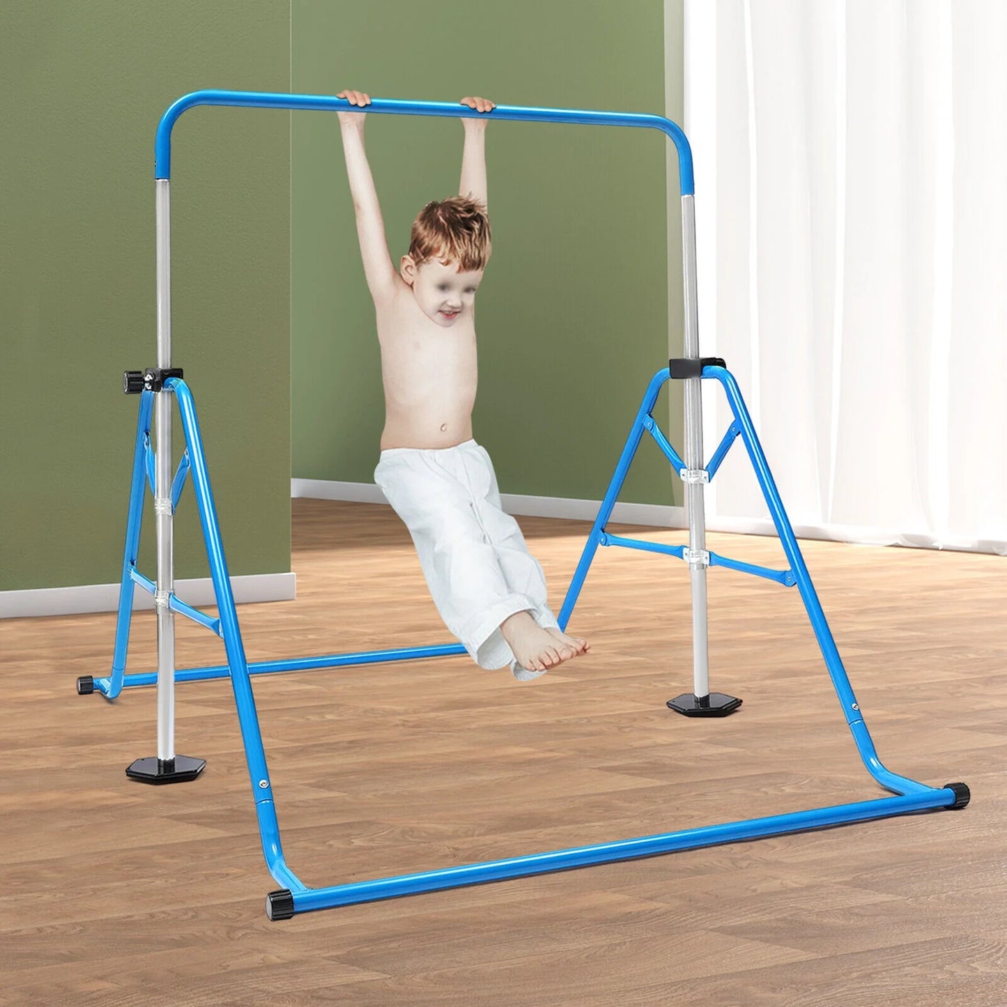 Adjustable Bar ZhdnBhnos Kids Junior Training Max Load Gymnastics Bar Gym For 100kg/220.5lbs Folding Blue Home Horizontal