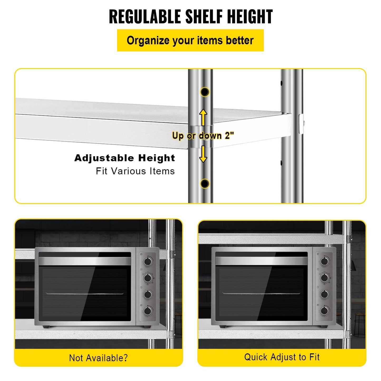 4-Tier 330LB Shelf Standing Commercial Stainless Shelf per Garage Shelving Shelf Office, Unit Storage Steel for Capacity Kitchen, VEVORbrand