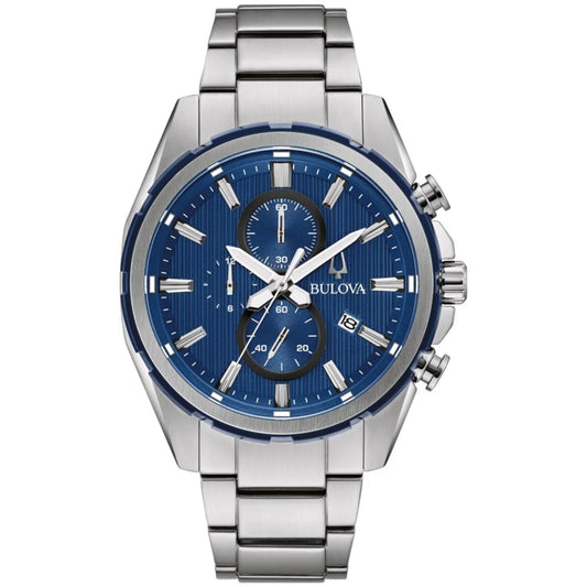 with Stainless Blue Men's Bulova Watch Dial Steel Chronograph 98A259 -