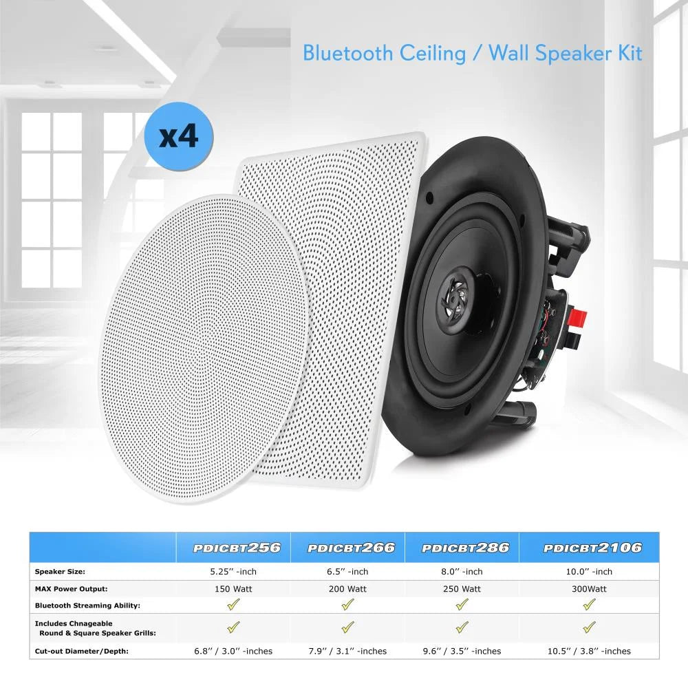 Way 2 Bluetooth 6.5 Flush Speakers, Mount Pack) Pyle Pack In 4 Ceiling Wall 200W Audio (4