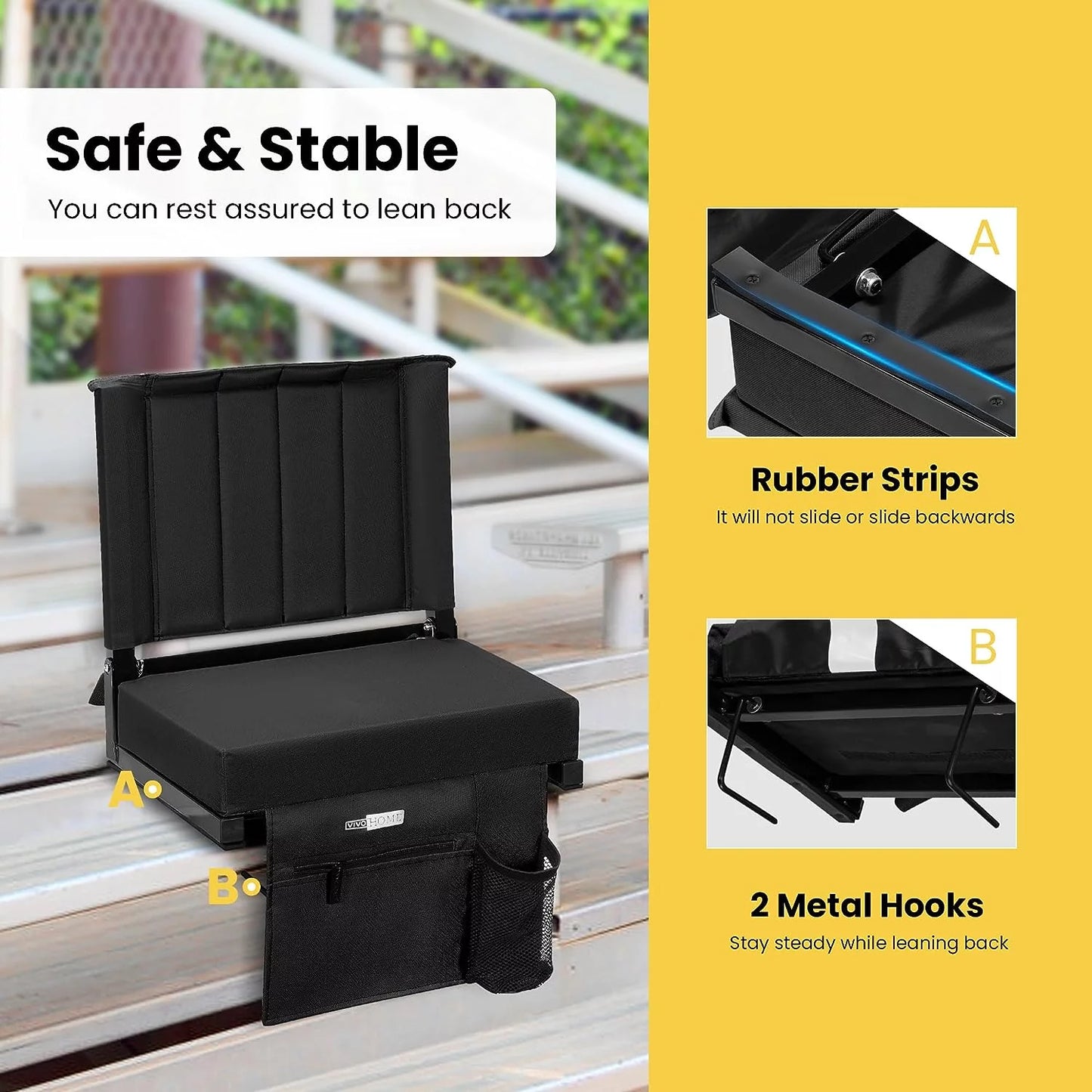 with Back Cup Bleachers with Shoulder Holder and Seat Stadium for Chair Strap Folding Support, Portable SPECSTAR Bleacher