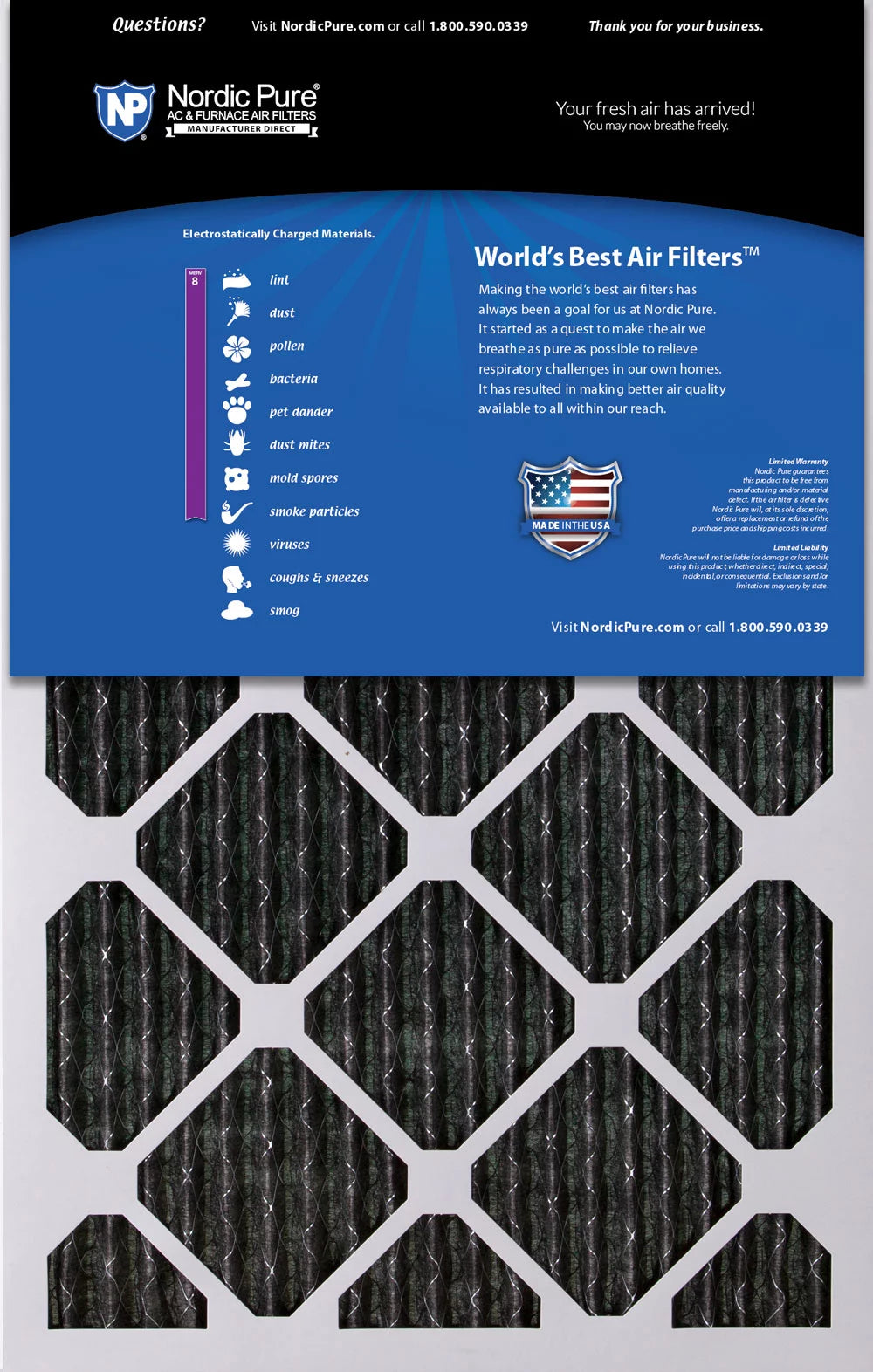 8 Carbon 14x25x1 MERV Furnace (13_1/2x24_1/2) Air Filters Pleated Plus Pack 12