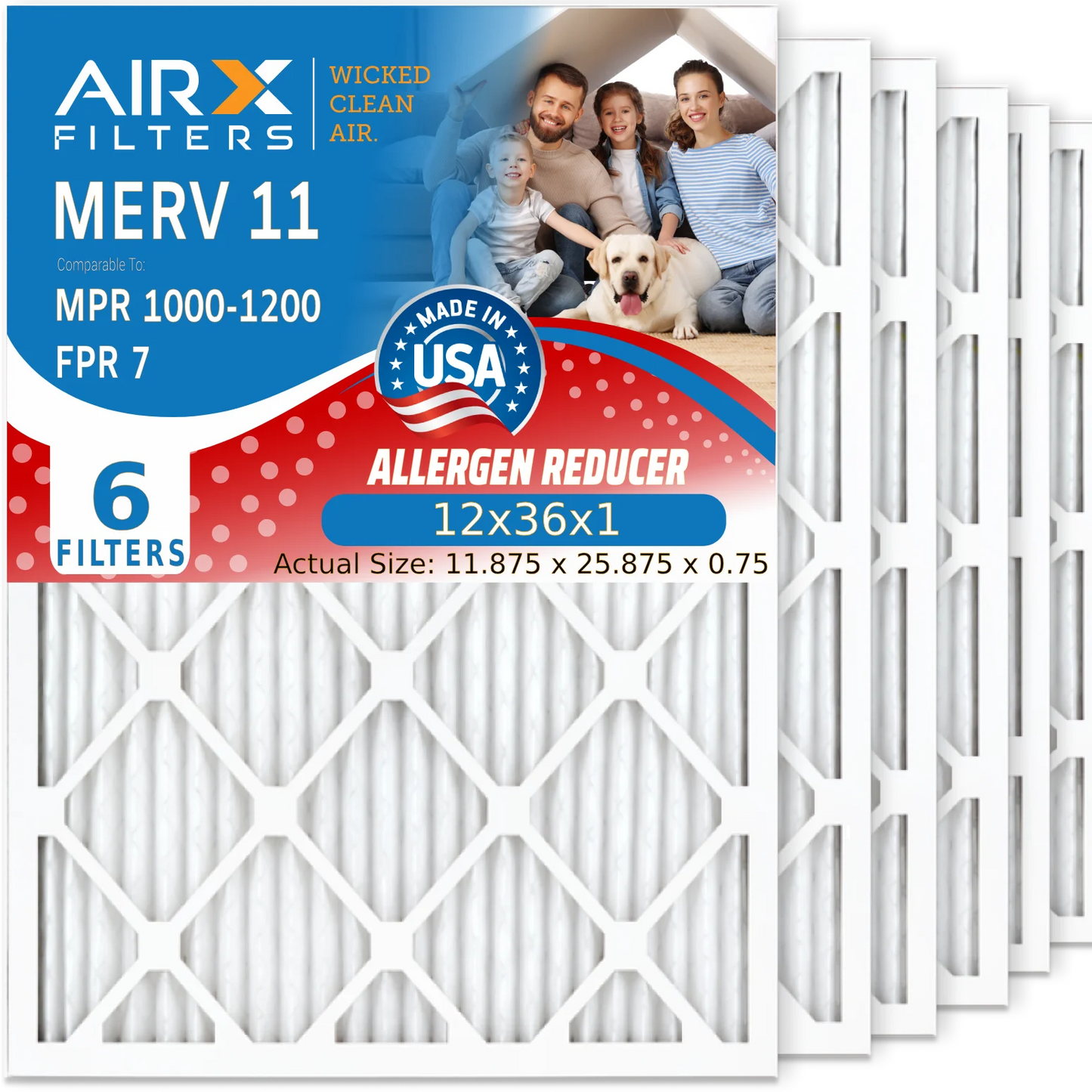 1000, Filters 7 AIRX Pack 6 Premium Conditioner MPR 1200 12x36x1 WICKED Furnace Air USA MERV Air Pleated & HVAC MPR Filter FPR 11 FILTERS Comparable to AIR. Electrostatic 12x36x1 by CLEAN Filter Made