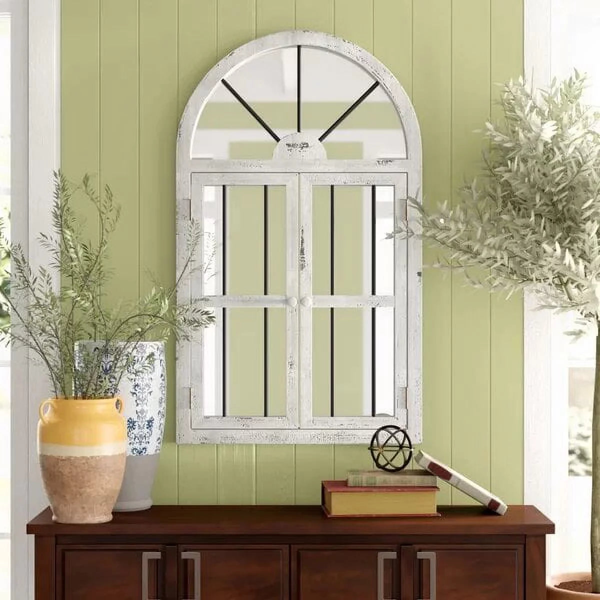 Wall Aspire x by White 42" Arched Chic Mirror Window 25" Cottage