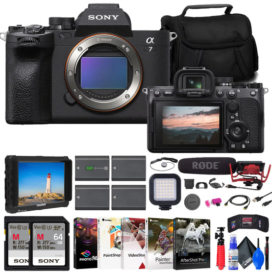 + 64GB Rode Mirrorless VideoMic 4K 2 Cards + a7 x Monitor + + More Sony IV Camera