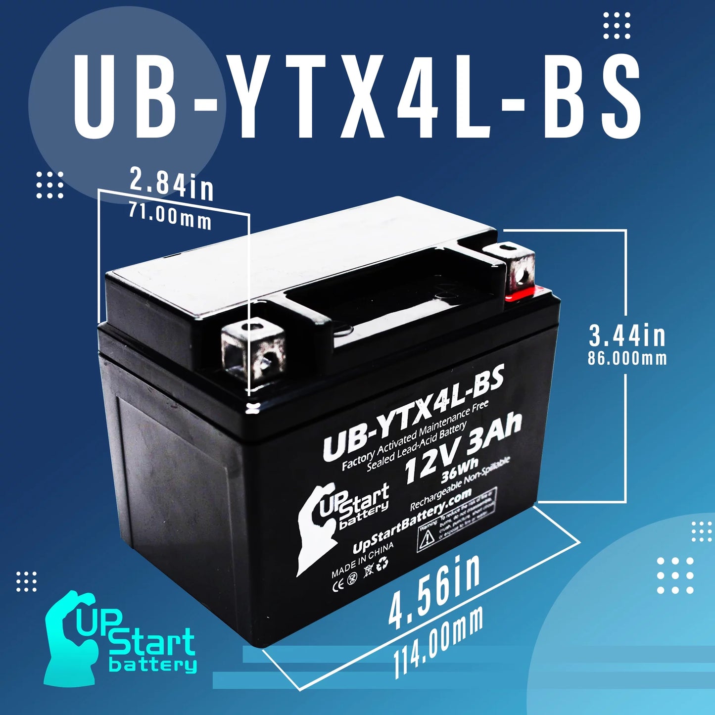 Activated, UB-YTX4L-BS Quest for DS90F, UpStart ATV Maintenance 3-Pack (Can-Am) Factory 3Ah, 90CC 12V, Battery Bombardier Free, - Battery DS90, Replacement 2002